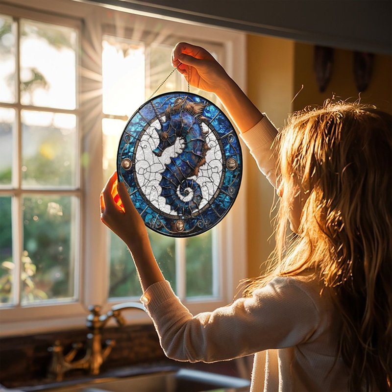 Panneaux de vitrail Seahor, attrape-soleil pour la décoration de fenêtre, 9,8 x 9,8 po (25 x 25 cm)
