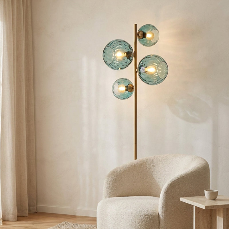 Nordic 4-Light Gold Glass Globe Floor Lamp