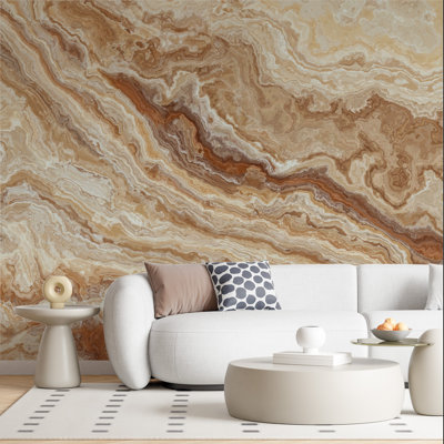 Murale en marbre onyx beige | Papier peint Warm Warm Layers | Non-tissé ou pelez et collez