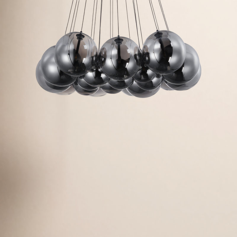 Luminaire suspendu grappe 20 lumières Alikee, Noir mat, Fumée