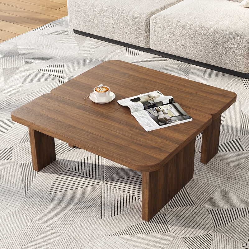 Mid Century Modern Wood Coffee Table For Living Room, Free Adjustable Side Table, Set of 2, Brown