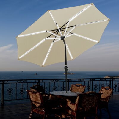 Arlmont & Co. 10Ft Solar Powered LED Light Bar Patio Umbrella With 16 Bar Tilt Crank Outdoor Garden Deck Backyard Market Table -  6D919BDC86E84DA78D6E11FFD5FAFAA5