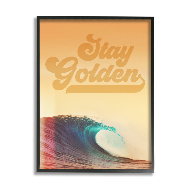 Stay Golden Beach, vagues sur bois, impression, Giclée encadrée noir minuit, H 20 po x l 16 po x P 1,5 po
