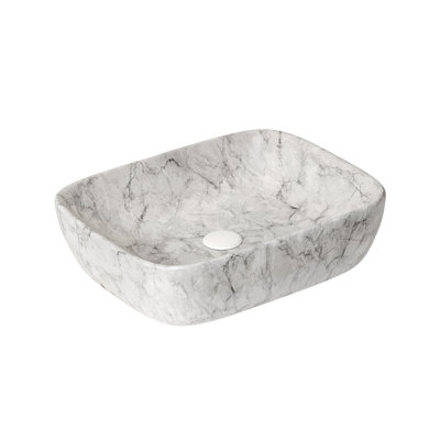 19'' Bathroom Ceramic Sink With White Marble Pattern, No Cabinet, Stone Gray, Excellent Durability And Stain Resistance, Easy To Maintain Basin, 19.92 In Depth, 15.68 Width, 5.53 Height, 21.23 Lb