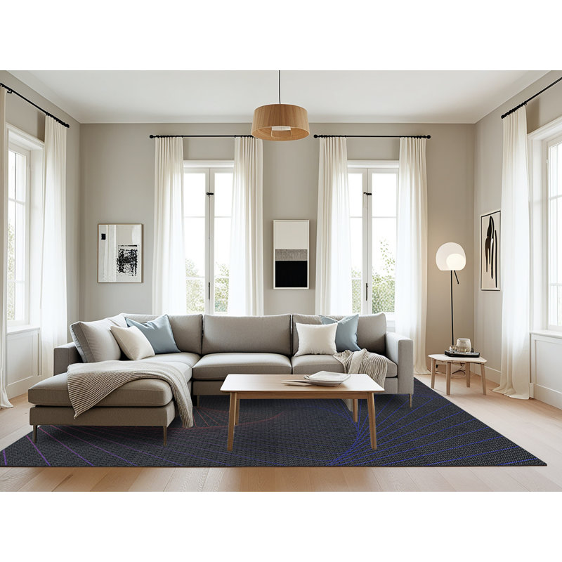 Tapis bleu/blanc à motifs, Rectangle 8 pi x 10 pi