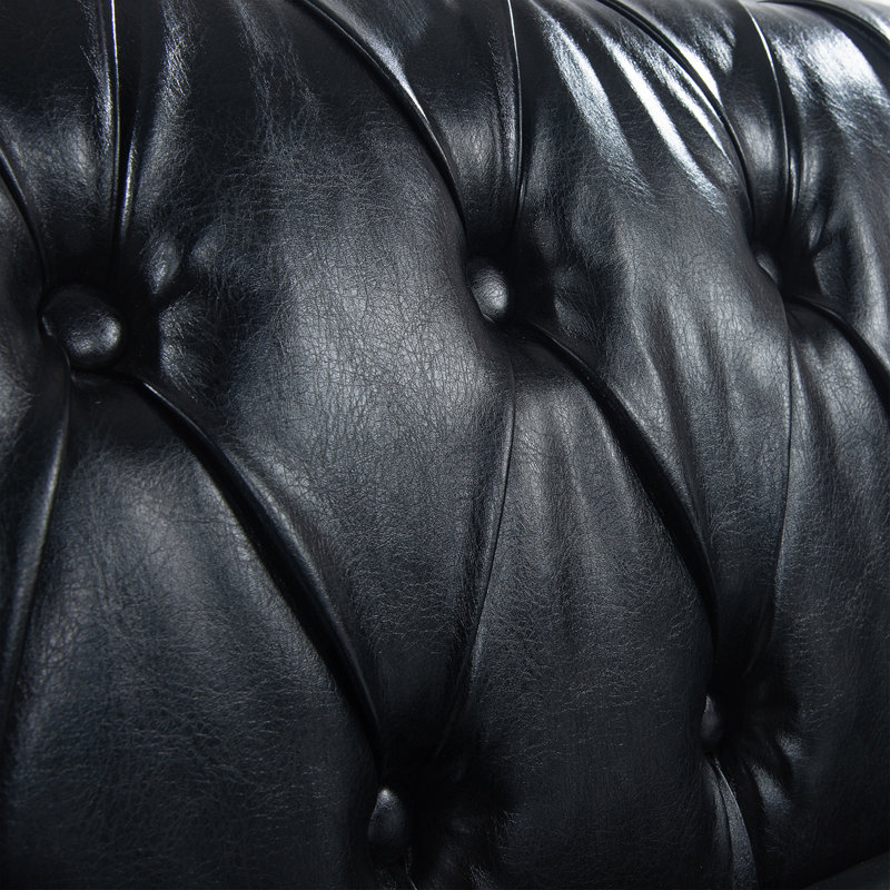 Canapé Chesterfield 83,85 po Deaneen, Similicuir noir