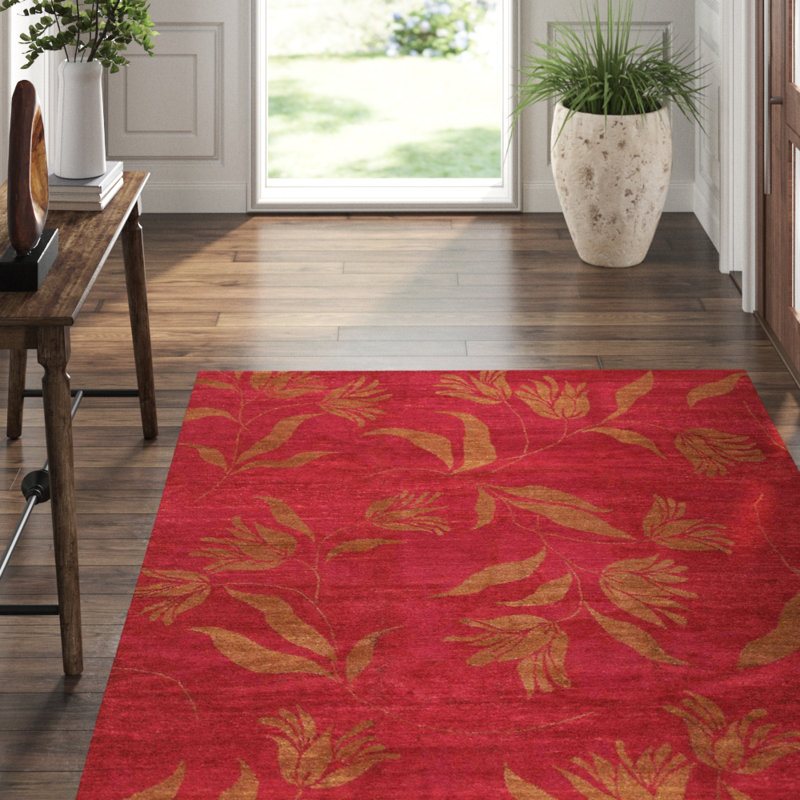 Wool Floral Area Rug in Brown/Pink, Rectangle 8' x 10'