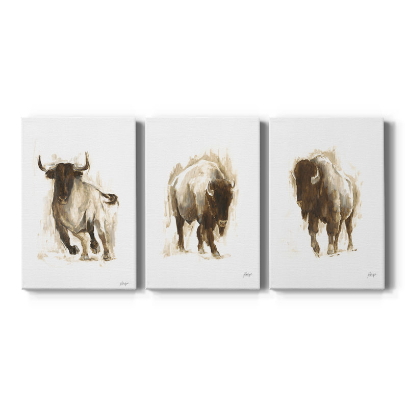Rustic Bull II - Toile tendue avec châssis sur mesure - 3 pièces, H 27 po x l 54 po