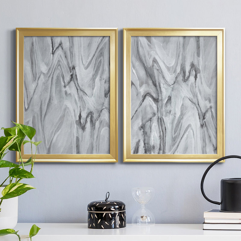 Marbré blanc III - ensemble de 2 impressions sur toile encadrées, Cadre doré, H 24,5 po x l 18,5 po x P 1,25 po