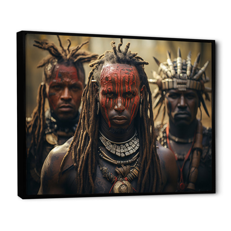 Chavonne tribus d'Afrique Kalenjin Warriors - art mural tribal africain, Cadre flottant noir, H 16 po x l 32 po x P 1 po