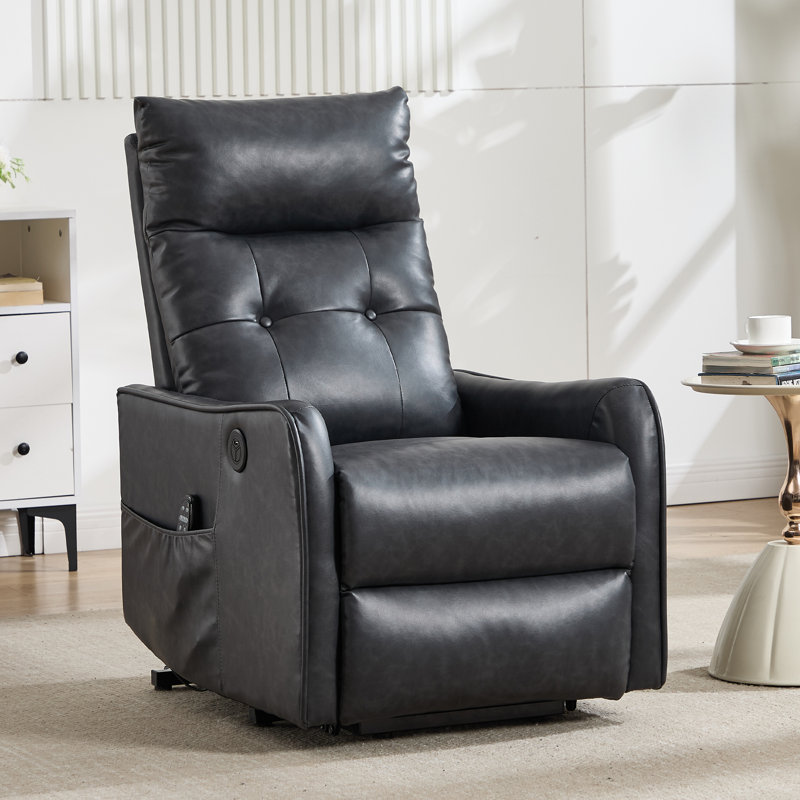 25" W Power Lift Chair Recliners Infinite Position With Heat and 8 Point Massage, Charcoal Gray