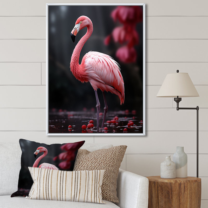 Flamme rose et grise Wassil, H 20 po x l 12 po x P 1 po, Cadre flottant blanc
