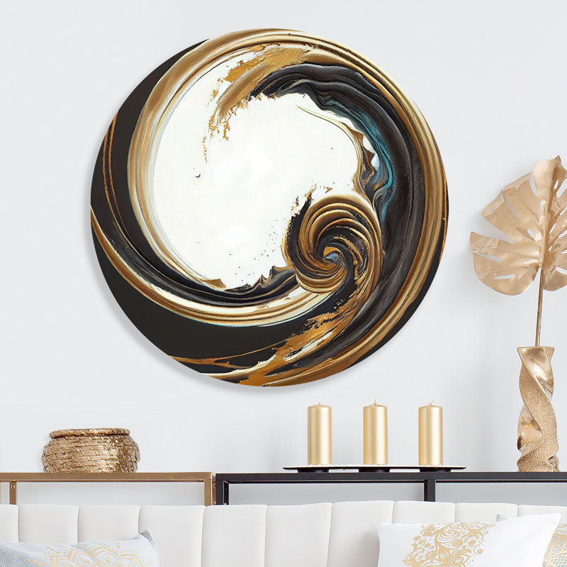 «Gold Glamour Circle 1 III», art abstrait rond en marbre sur métal, L 16 po x H 16 po