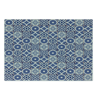 Ambesonne Moroccan Tempered Glass Cutting Board Old Retro Tiles Grey Blue