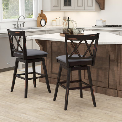 Dutil Swivel Bar Stool with Solid Wood Frame