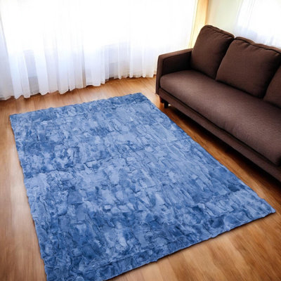 Tapis en fourrure de lapin Rex bleu vif_8,83 X 12 pi