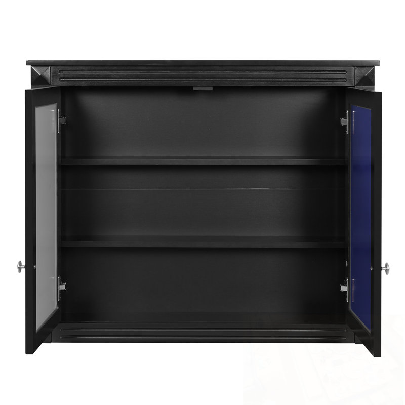 Armoire murale Straitson avec 2 miroirs et 2 tablettes réglables, Noir