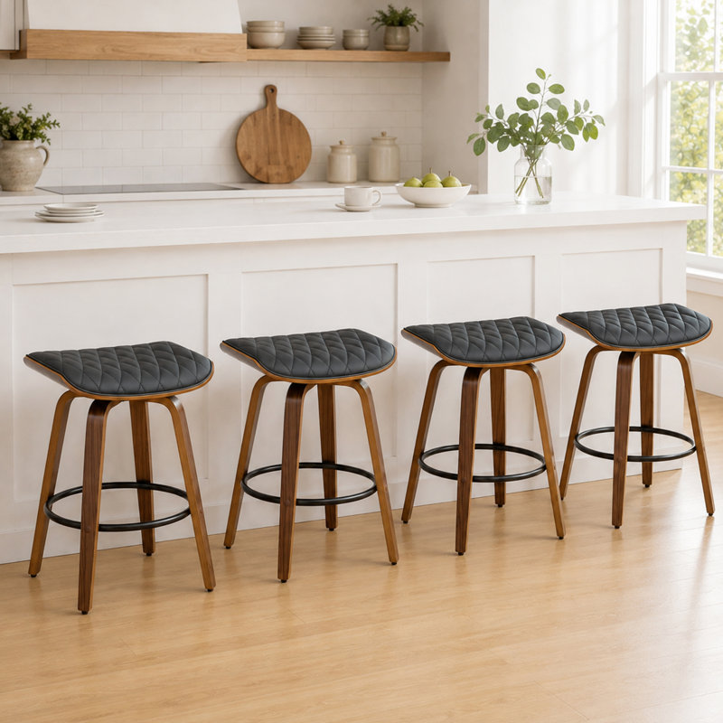 Tabourets de bar pivotants en similicuir Gerald, Noir, Tabouret de comptoir (siège d'une hauteur de 25,3