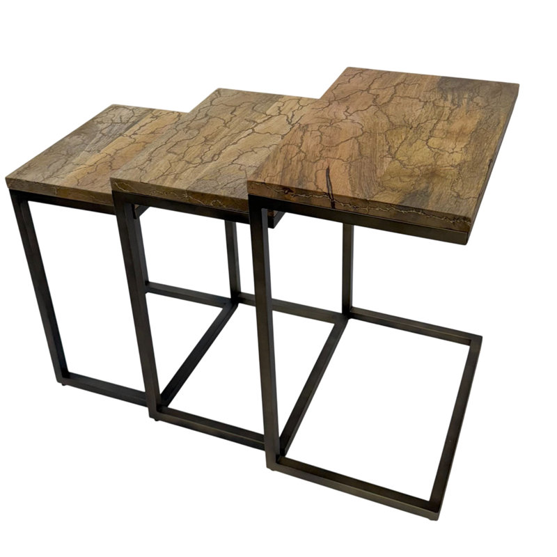 Ensemble de tables gigognes compactes modernes brun P 12 po x l 18 po x H 23,25 po, Bois naturel, Noir