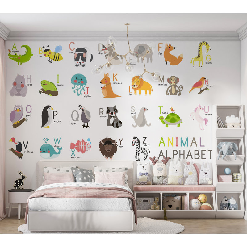 Murale pelez et collez de qualité supérieure - Animaux de l'alphabet, L 120 po x l 180 po