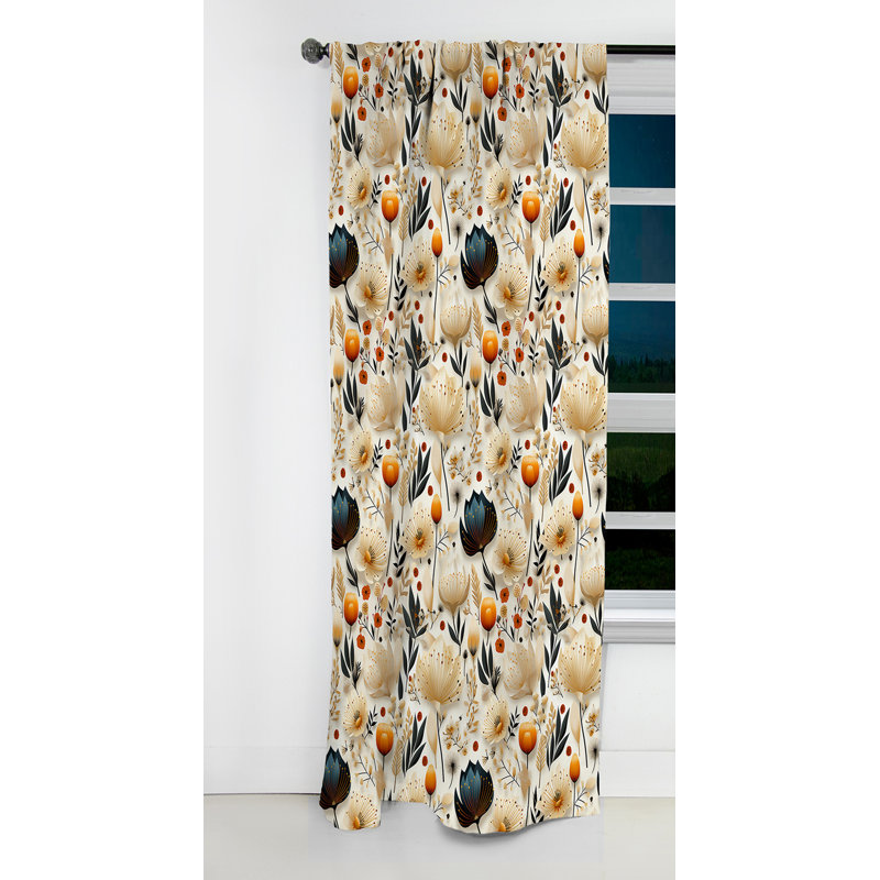 Neutre fleurs beiges à motif Boho II - rideau Boho - rideau occultant abstrait - 1 panneaux, L 52 po x L 63 po
