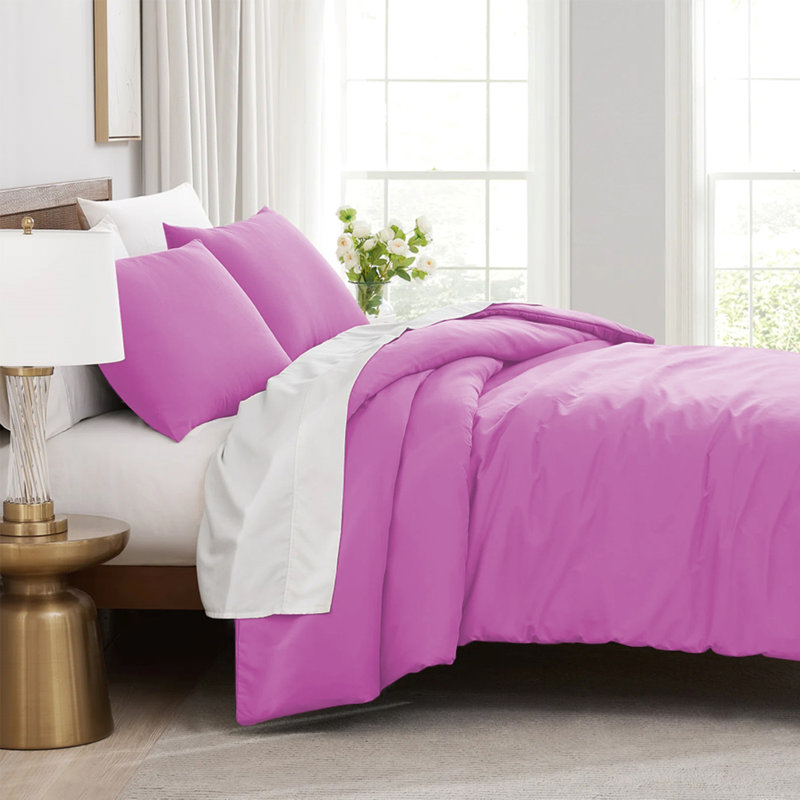 Microfibre 200 TC Plain Reversible Plain Weave Modern & Contemporary Duvet Cover Set, Kingsize - 2 Standard Pillowcases