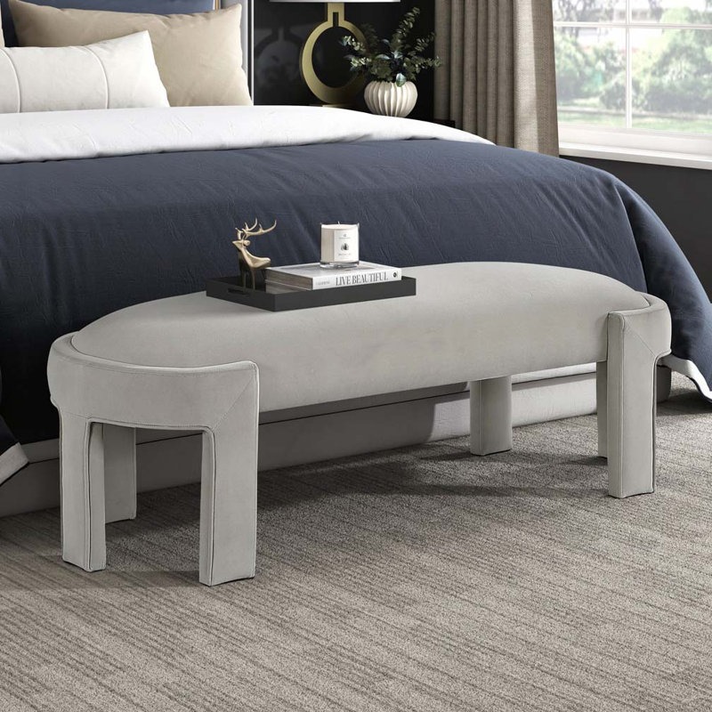 Velvet Fabric  Upholstered Bench, Taupe