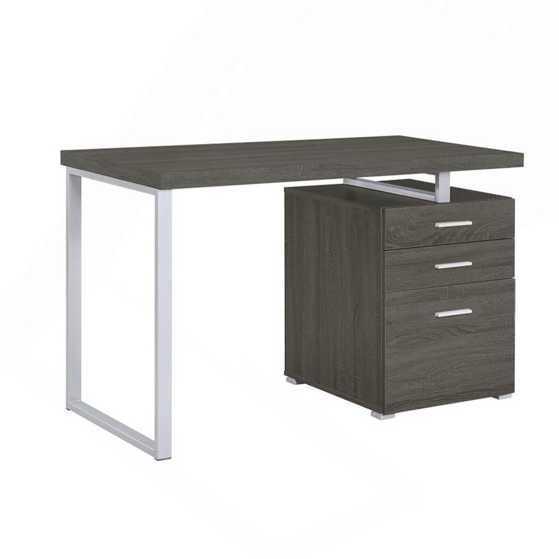Bureau à 3 tiroirs au fini gris patiné, Gris