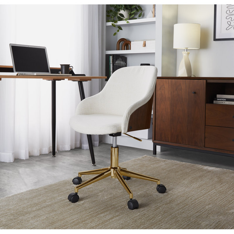 Chaise de bureau en tissu Hackler, Crème, Doré