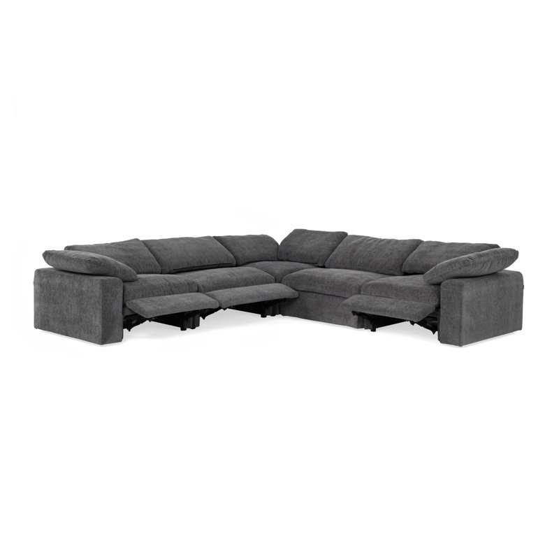 Corinth Upholstered Power Reclining L-Shaped Sectional Symmetrical, Charcoal 100% Polyester