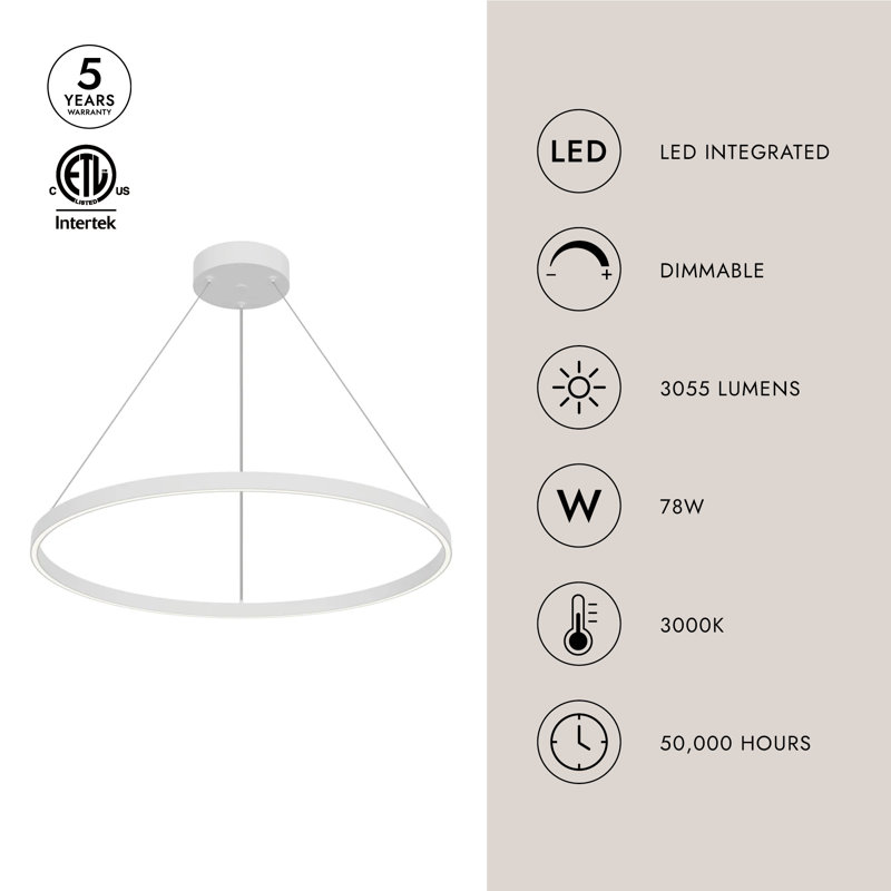 Cerchio 1 - Light LED Pendant, Brushed Gold, 1.5" H x 31.5" W x 31.5" D