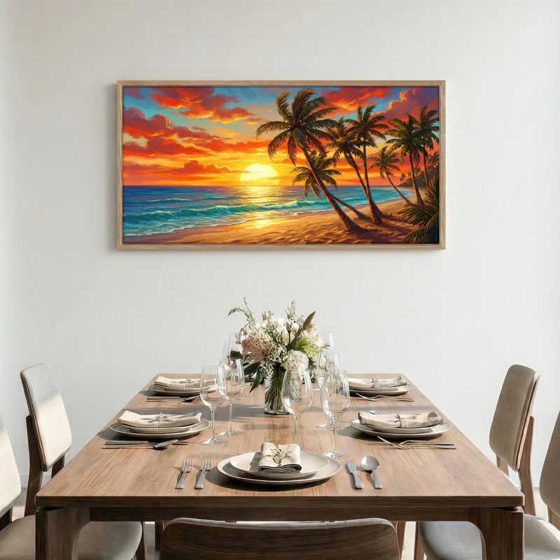 Tableau encadré sur toile représentant un coucher de soleil sur la plage (1 pièce), 147 x 71 cm, 58 po x 28 po