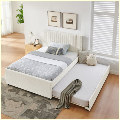 Full Size Chenille Upholstered Bed with Tufted Headboard, Storage Drawers, and Trundle