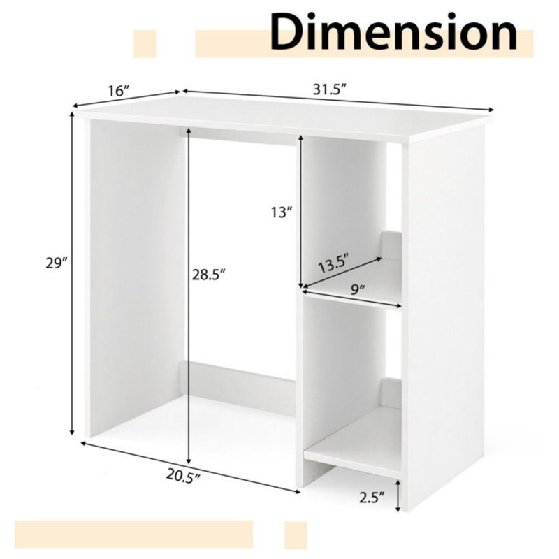 Bureau moderne 31,5 pouces avec 2 compartiments