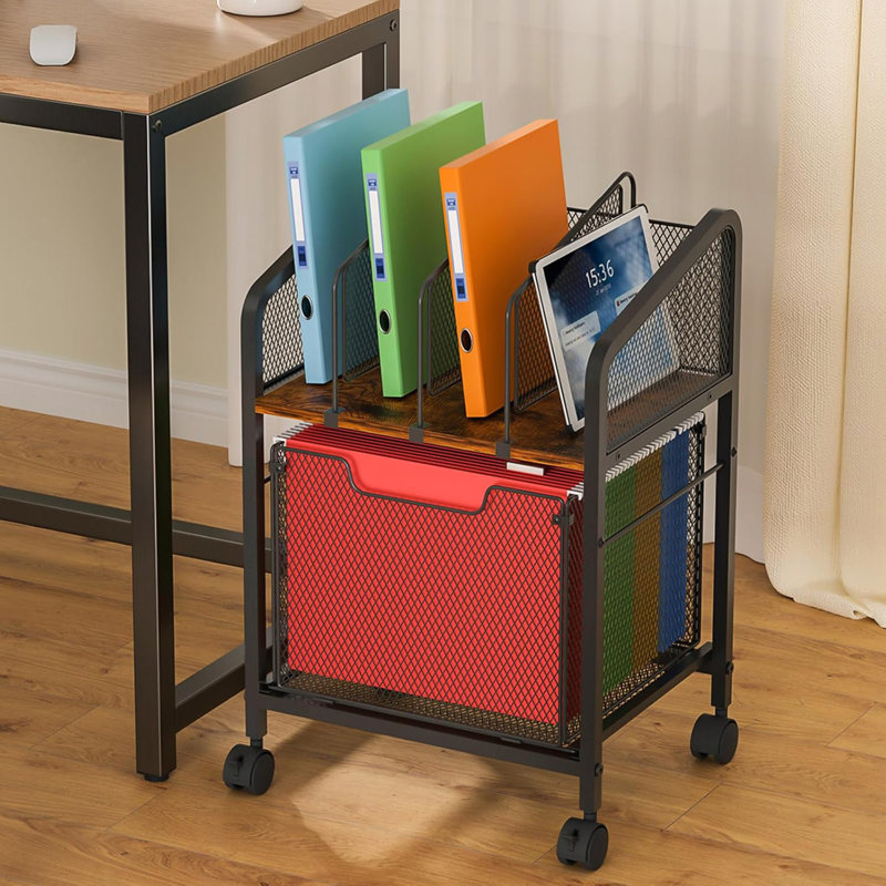 Rolling File Cabinet With Adjustable Dividers - Mobile Filing Cabinet, Storage Drawer & Lockable Wheels (Hanging File Organizer For Office/Home Under/Beside Desk)