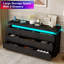 Commode moderne à 9 tiroirs avec éclairage DEL et station de charge intégrée - blanc / noir (rangement très profond)-750880874