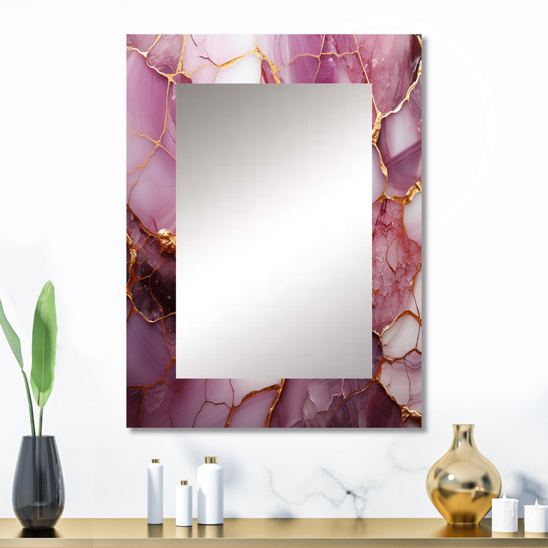 Rose et or rivière de marbre I - miroir mural abstrait unique, miroir moderne, impression sur métal, 32 po x 24 po