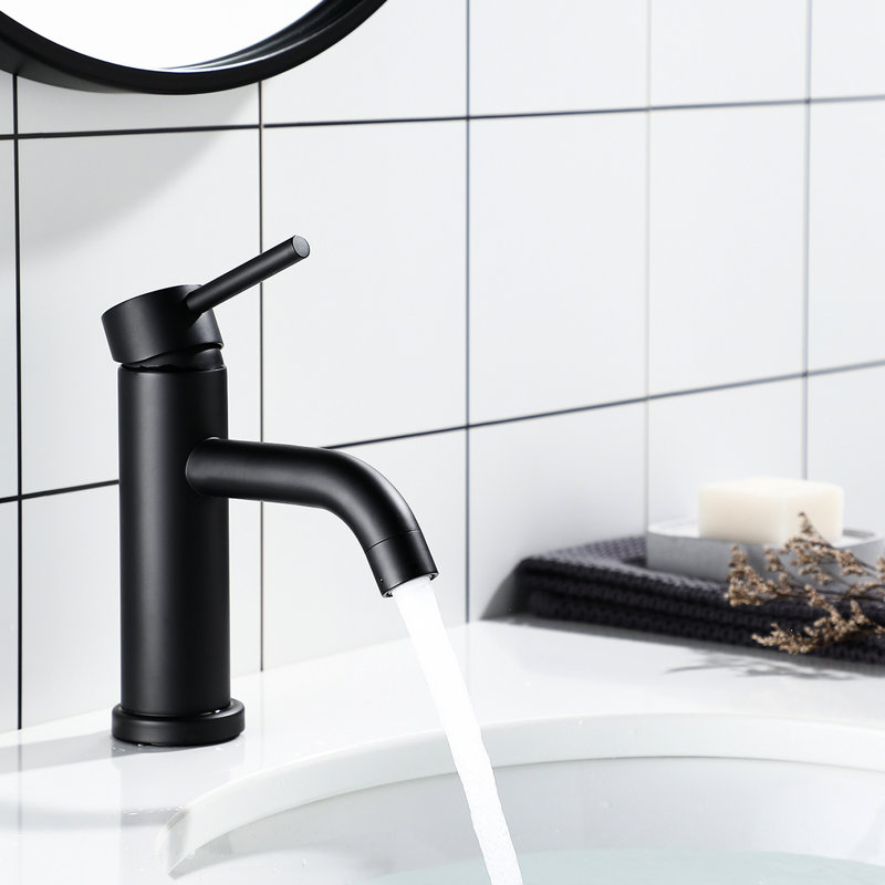 Single Hole 6.51" High Stainless Steel Bathroom Faucet With Matte Black Finish Compliant Aerated Stream Installation Single Design For Home Bathrooms And Spot- Beautification