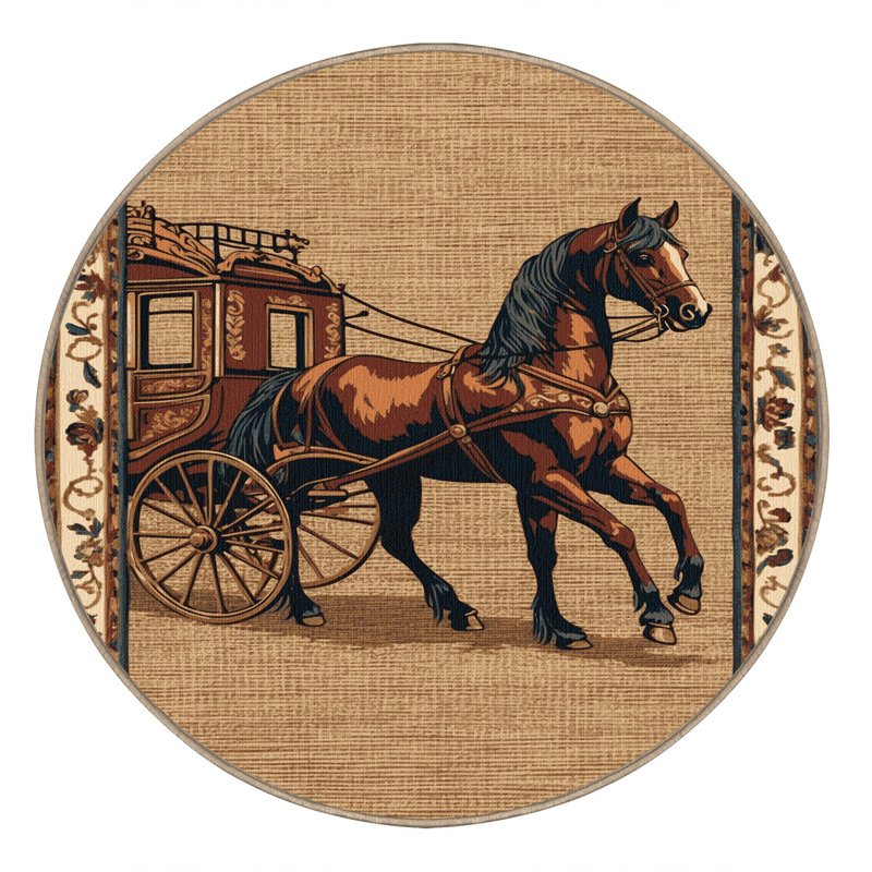 Machine Washable Transportation Brown Area Rug, Round 3'