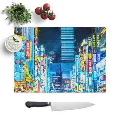 Tempered Glass Lights of Tokyo Chopping Board