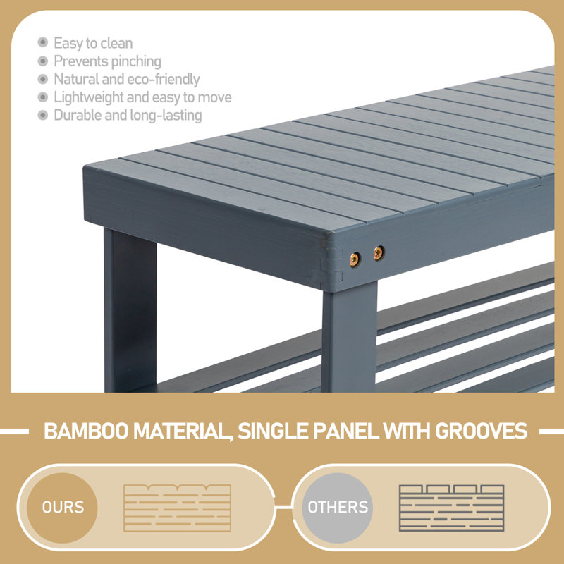 Babb Wood Shelves Storage Bench, Gray