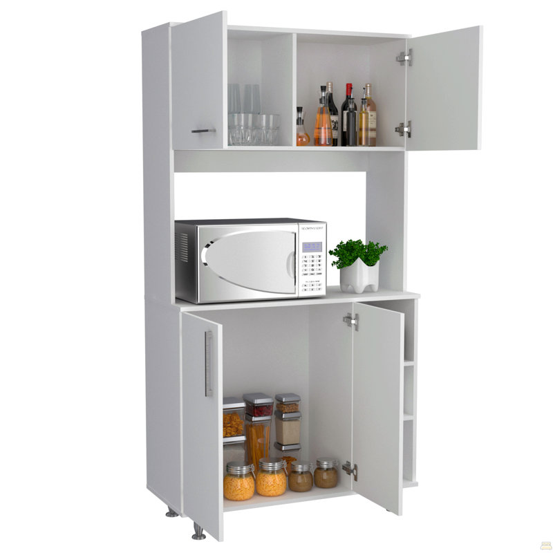 Armoire de cuisine à deux portes, quatre pieds, trois tablettes, blanc