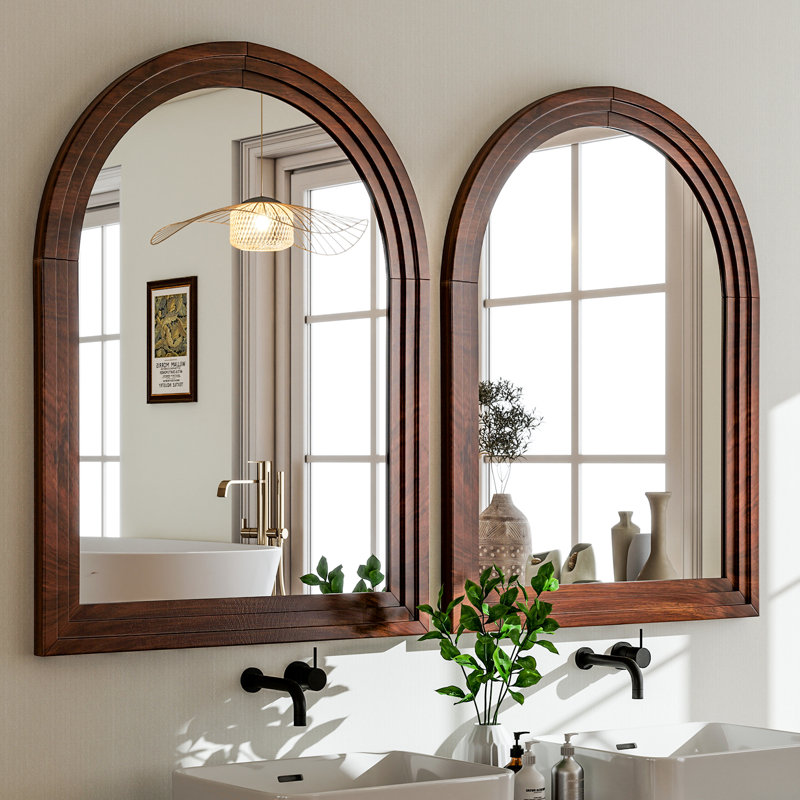 Miroir mural, 35,4 po x 24 po, Bois brun