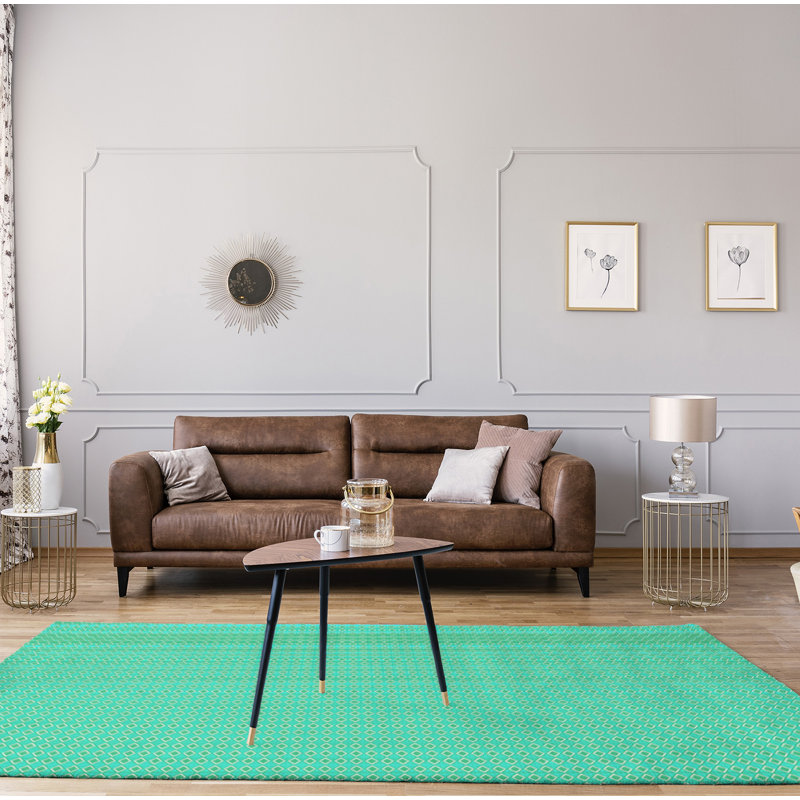 Tapis de couleur verte losanges géométriques, Rectangle 8 pi x 10 pi