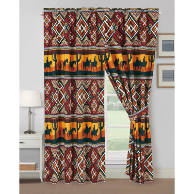 Rodero Southwestern Sunset Cowboys Window Curtain Set