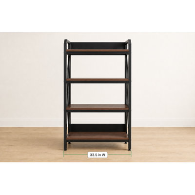 33.5" W Industrial Farmhouse 4-Tier Baker’s Rack, Metal & Wood Storage Shelves for Kitchen, Pantry