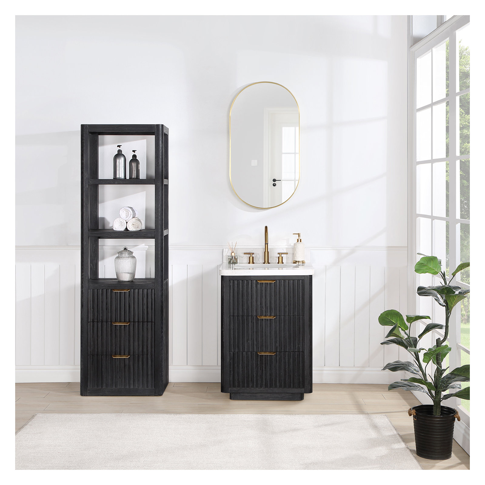 Adela Solid Wood Linen Cabinet, Black