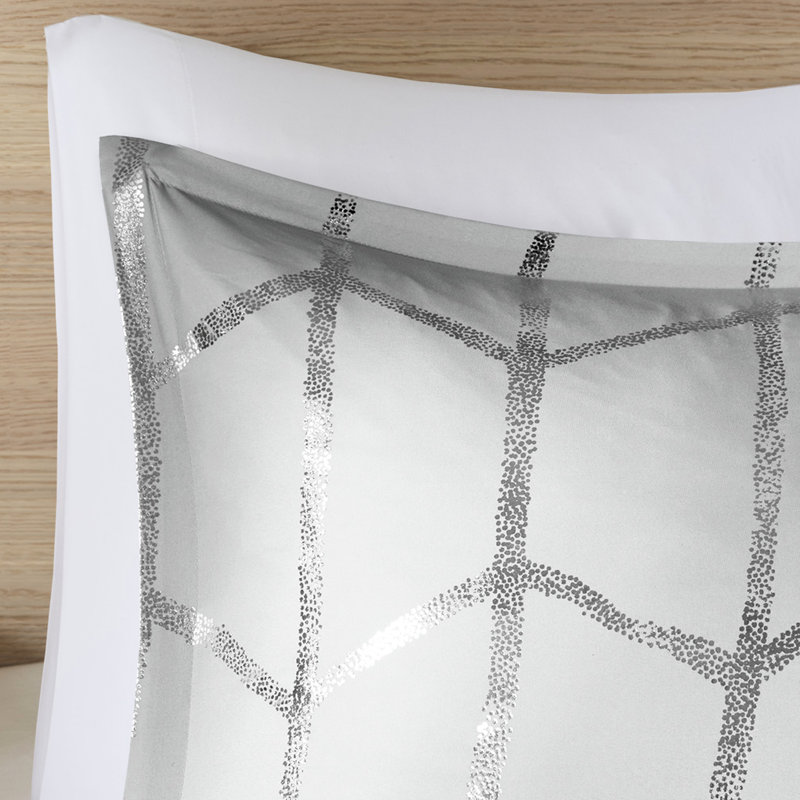 Twin/Twin Xl Comforter With Grey And Metallic Printed Fabulous Embroidered Pillow Bedding, Gray+Silver