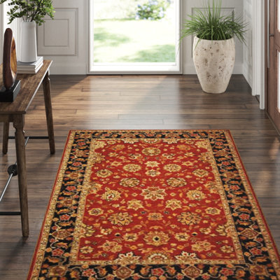 Gruber Oriental Hand-Hooked Wool Red Area Rug