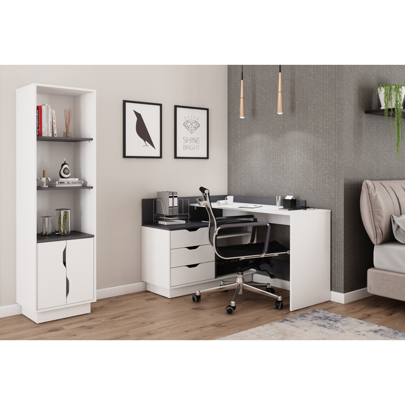 Thoman L-Shaped Writing Desk, White/Black